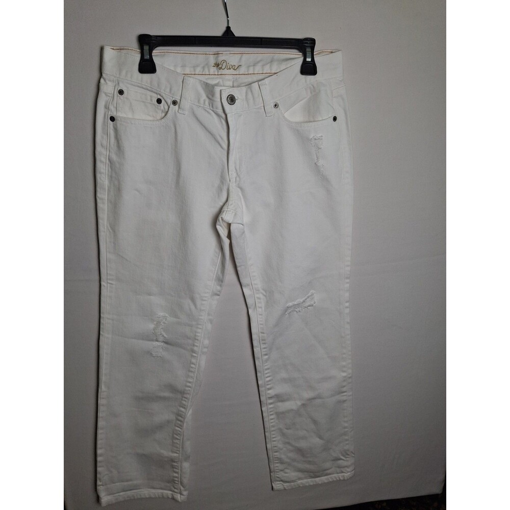 Old Navy THE DIVA White Distressed Denim Jeans Women's Size 8 Ripped Denim Pants